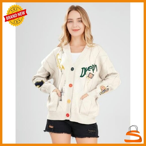 Wool Blend Cable Knit Cardigan V-Neck Open Front Pockets - Picture 3 of 8